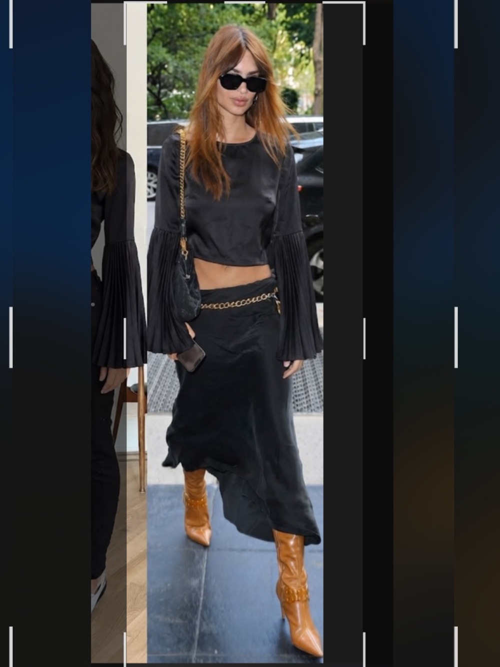 Black Pleated Bell Sleeve Top